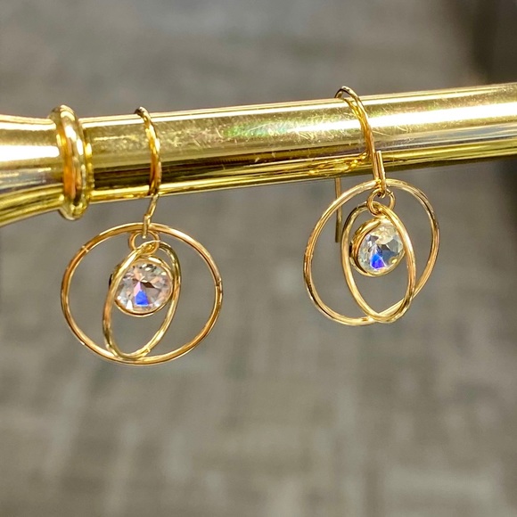 10k Yellow Gold 2 Carat Morganite Orbiting Dangle Saturn Rotating Drop Earrings - Picture 3 of 15